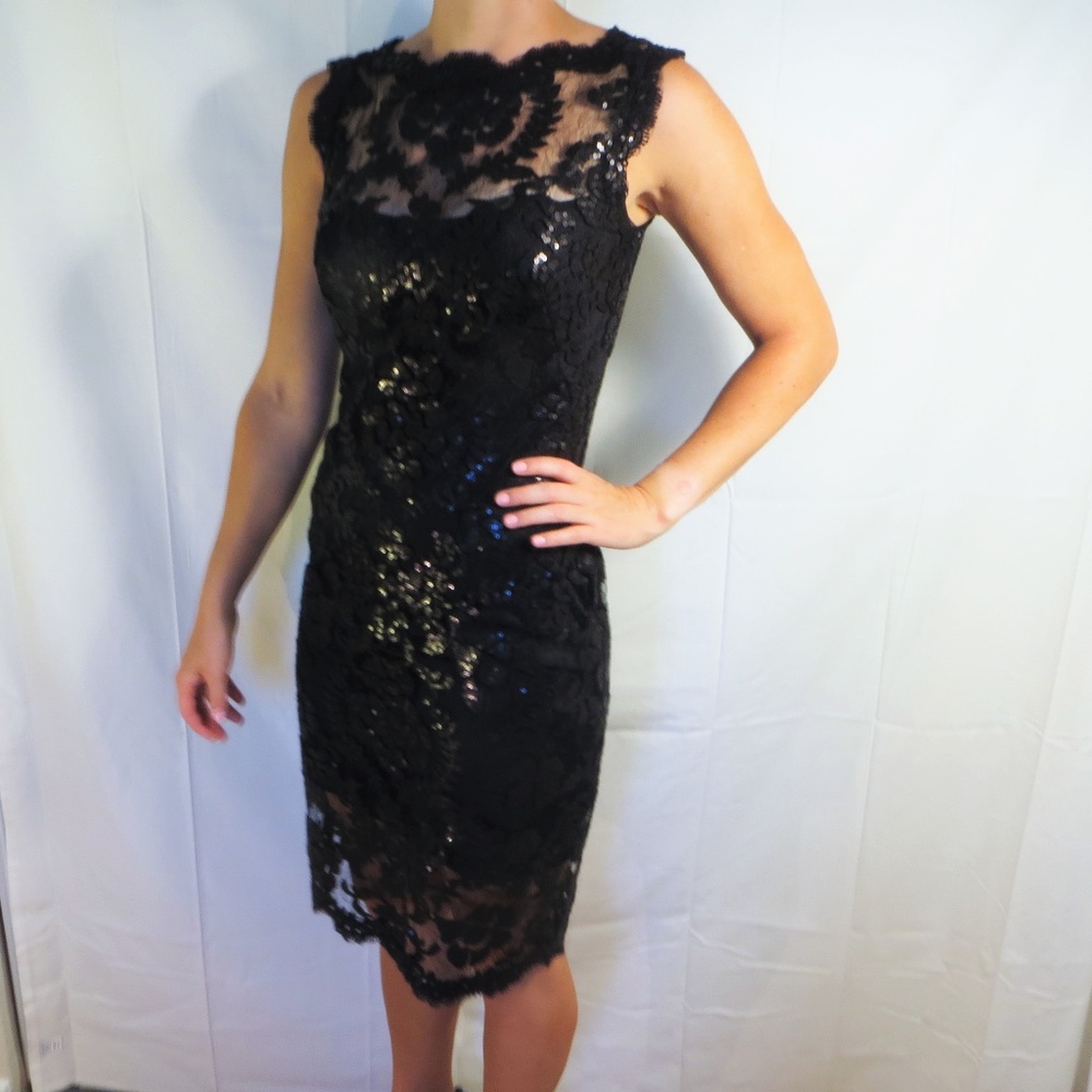 Tadashi Shoji Sequin and Lace Dress - Black
